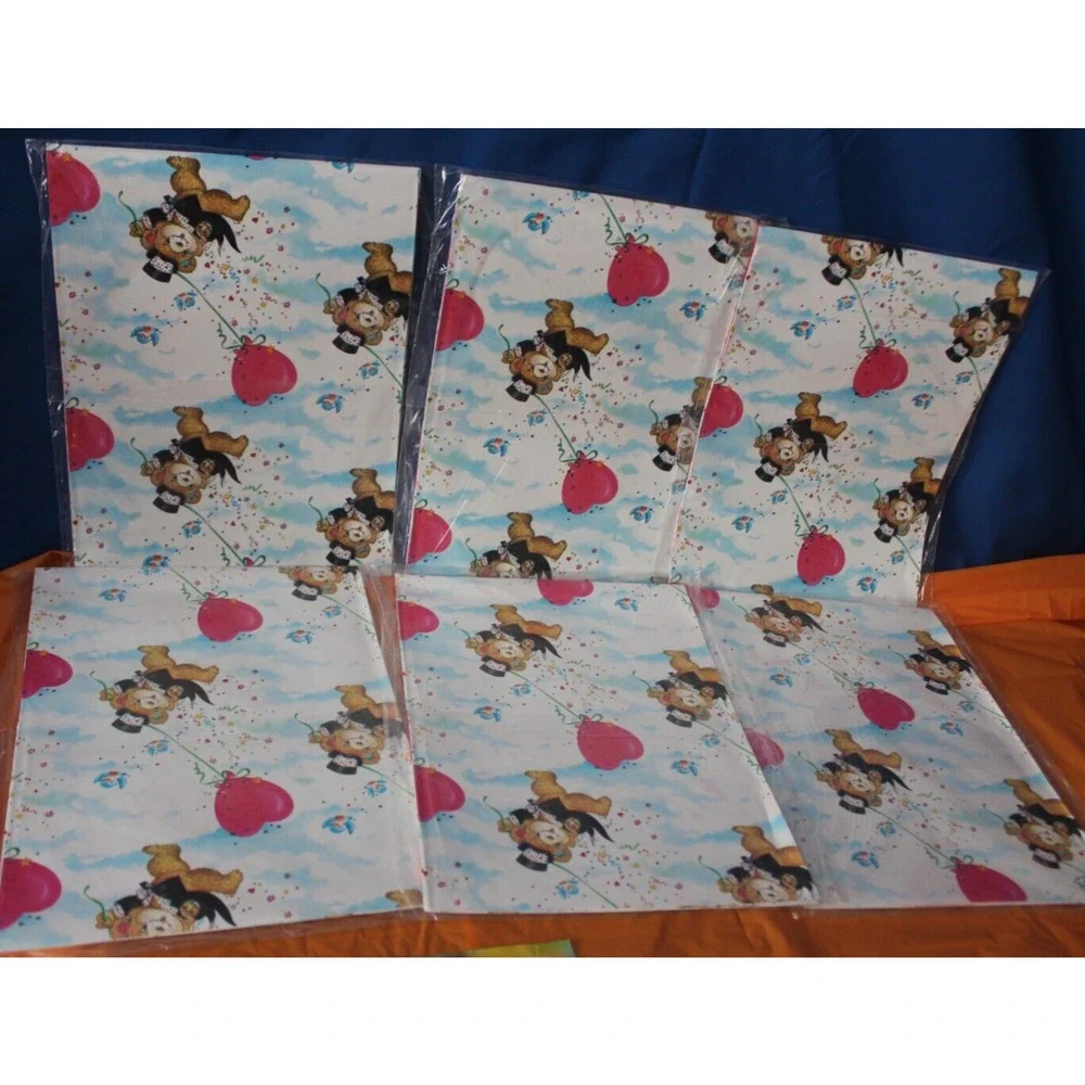 American Greetings Dancing Tuxedo Teddy Bear Hearts Pattern Gift Wrap 6 Packs